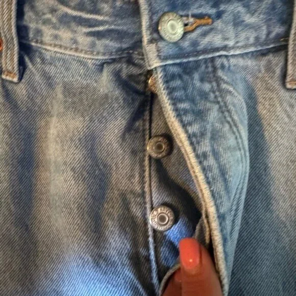 Y2K Old Navy Jean Mini Skirt Size 14 Button Fly Festival Distressed Blue Denim - Picture 6 of 9